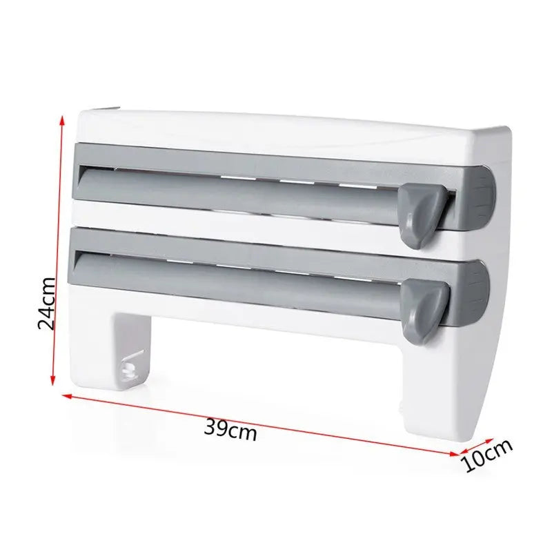 Porta Rotoli da Cucina 4 in 1 da Parete – Dispenser Pellicola, Alluminio, Carta Assorbente, Portaoggetti in ABS - N.1 Online