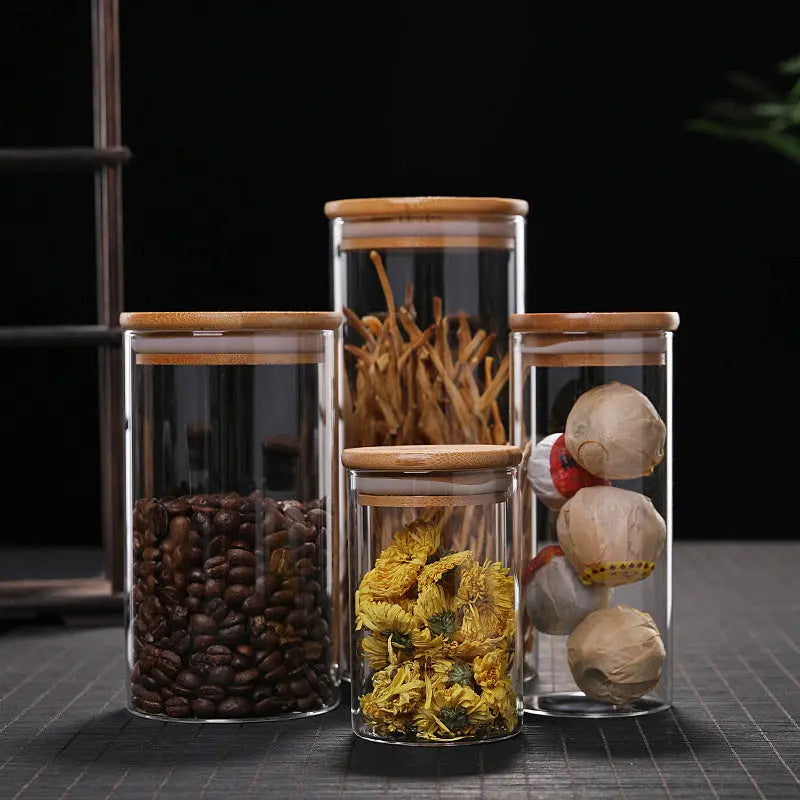 Barattoli in Vetro Borosilicato con Coperchio in Bambù – Set Contenitori Ermetici da Cucina 100-2000ml - N.1 Online