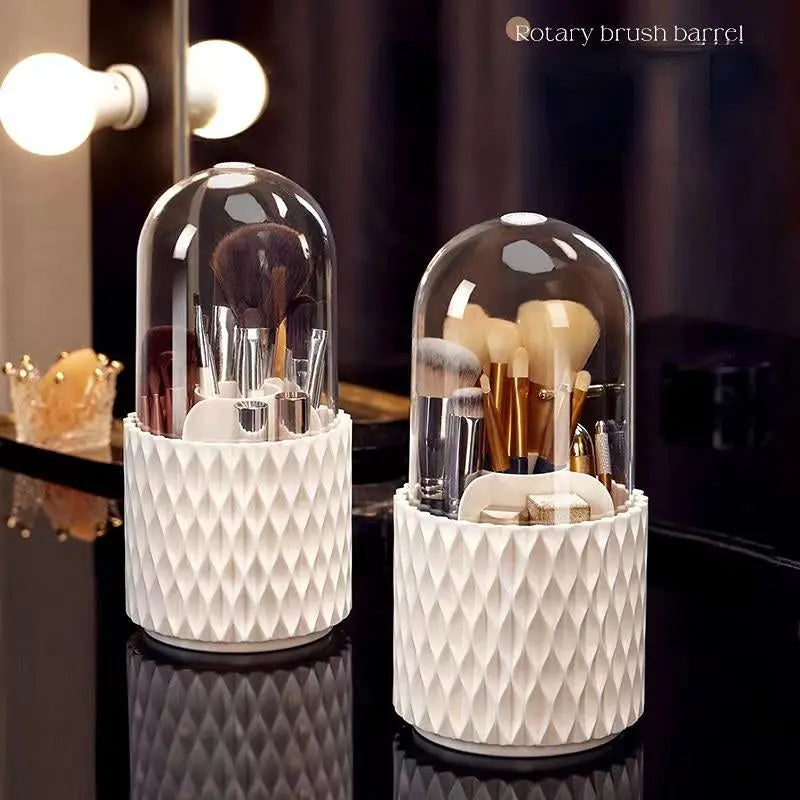 Portapennelli Make-up Rotante 360° con Coperchio – Contenitore Acrilico Trasparente Antipolvere da Scrivania, Grande Capacità - N.1 Online