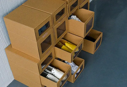 Scatola Porta Scarpe in Carta Kraft Pieghevole e Impilabile – Trasparente con Cassetto per Uomo e Donna, Ideale per Armadio, Sottoletto e Balcone - N.1 Online
