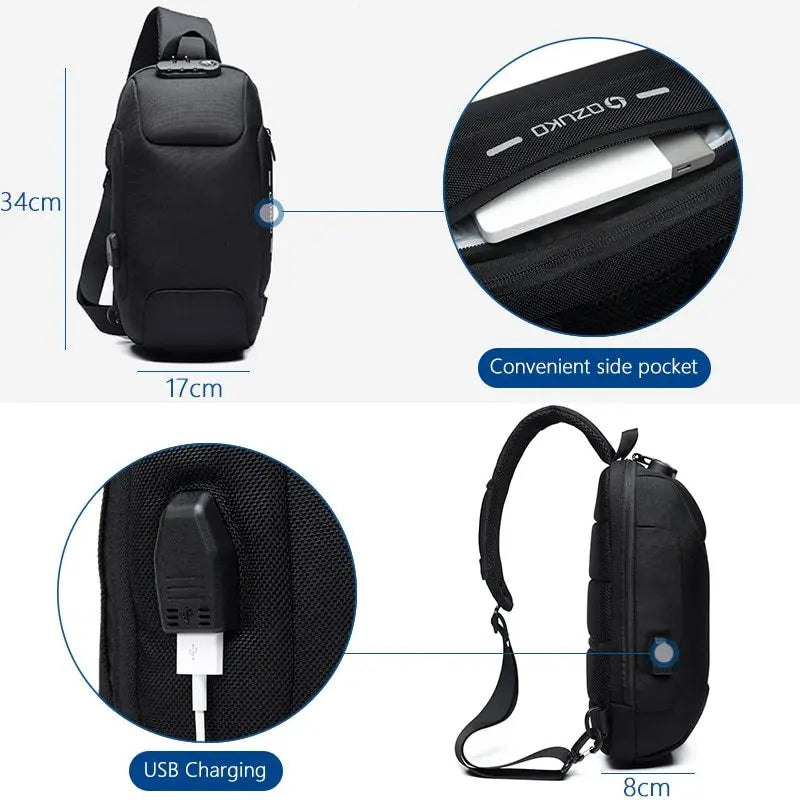 Borsa a Tracolla Antifurto Impermeabile con Porta USB – Unisex, Multifunzione, in Tessuto Oxford - N.1 Online