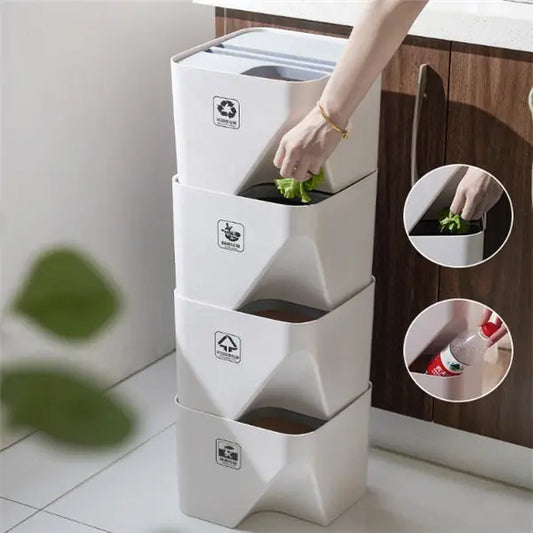 Cestino Raccolta Differenziata Impilabile per Cucina e Bagno – Pattumiera Salvaspazio con Coperchio, Separazione Asciutto e Bagnato - N.1 Online