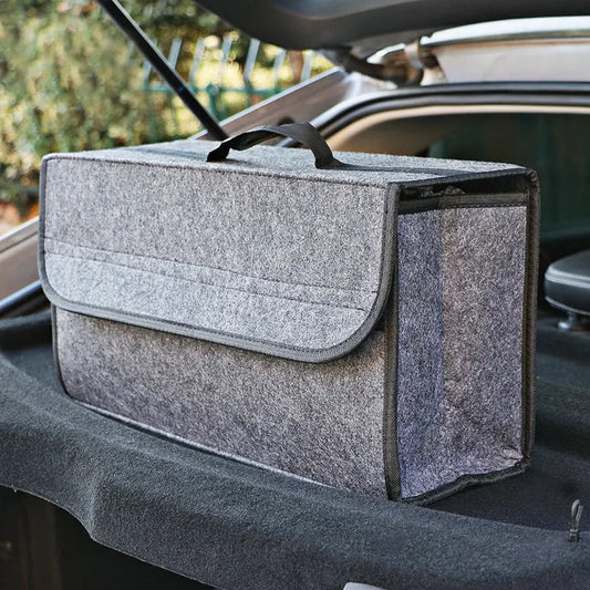 Organizer Auto Pieghevole in Feltro – Scatola Portaoggetti per Bagagliaio, 50x15x24 cm – Colori Grigio e Nero - N.1 Online