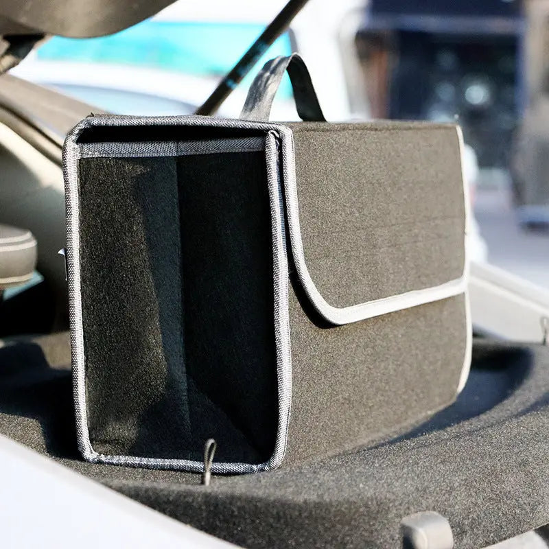 Organizer Auto Pieghevole in Feltro – Scatola Portaoggetti per Bagagliaio, 50x15x24 cm – Colori Grigio e Nero - N.1 Online