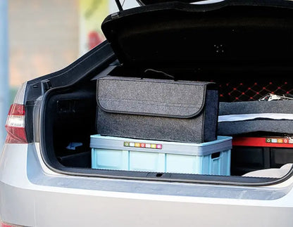 Organizer Auto Pieghevole in Feltro – Scatola Portaoggetti per Bagagliaio, 50x15x24 cm – Colori Grigio e Nero - N.1 Online
