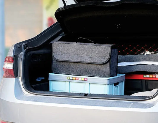 Organizer Auto Pieghevole in Feltro – Scatola Portaoggetti per Bagagliaio, 50x15x24 cm – Colori Grigio e Nero - N.1 Online