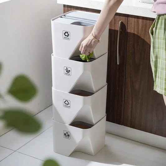 Cestino Raccolta Differenziata Impilabile per Cucina e Bagno – Pattumiera Salvaspazio con Coperchio, Separazione Asciutto e Bagnato - N.1 Online