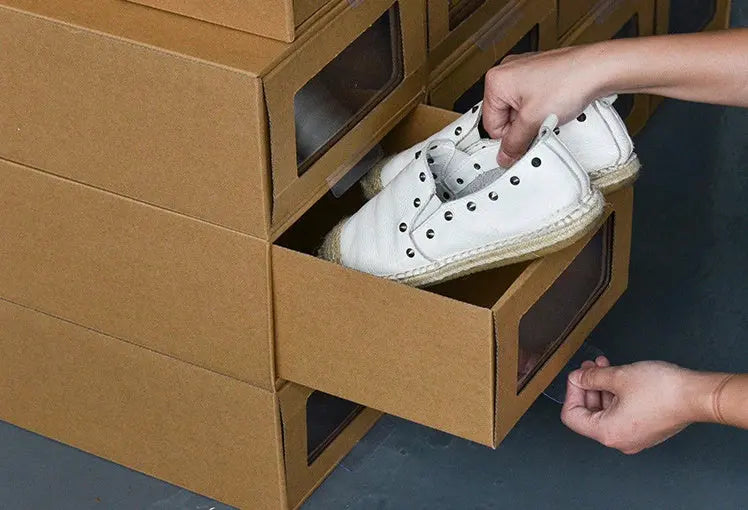 Scatola Porta Scarpe in Carta Kraft Pieghevole e Impilabile – Trasparente con Cassetto per Uomo e Donna, Ideale per Armadio, Sottoletto e Balcone - N.1 Online