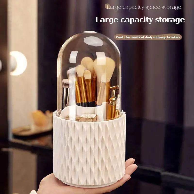 Portapennelli Make-up Rotante 360° con Coperchio – Contenitore Acrilico Trasparente Antipolvere da Scrivania, Grande Capacità - N.1 Online