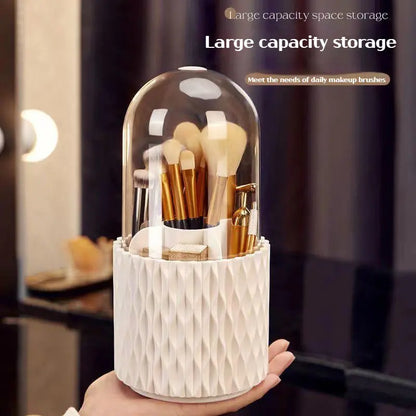 Portapennelli Make-up Rotante 360° con Coperchio – Contenitore Acrilico Trasparente Antipolvere da Scrivania, Grande Capacità - N.1 Online