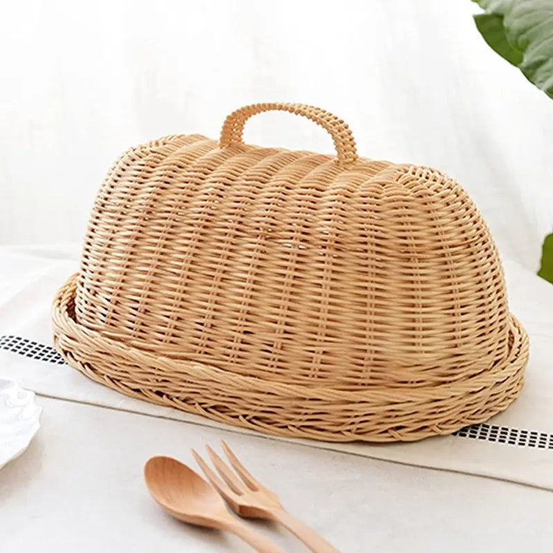 Vassoio in Rattan con Coperchio – Cestino Porta Vivande con Copertura Antipolvere, Fatto a Mano in Fibra Naturale - N.1 Online
