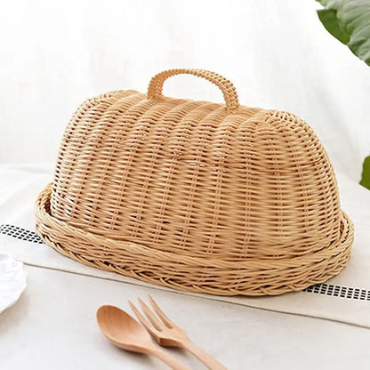 Vassoio in Rattan con Coperchio – Cestino Porta Vivande con Copertura Antipolvere, Fatto a Mano in Fibra Naturale - N.1 Online