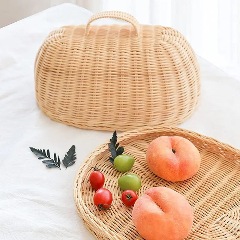 Vassoio in Rattan con Coperchio – Cestino Porta Vivande con Copertura Antipolvere, Fatto a Mano in Fibra Naturale - N.1 Online