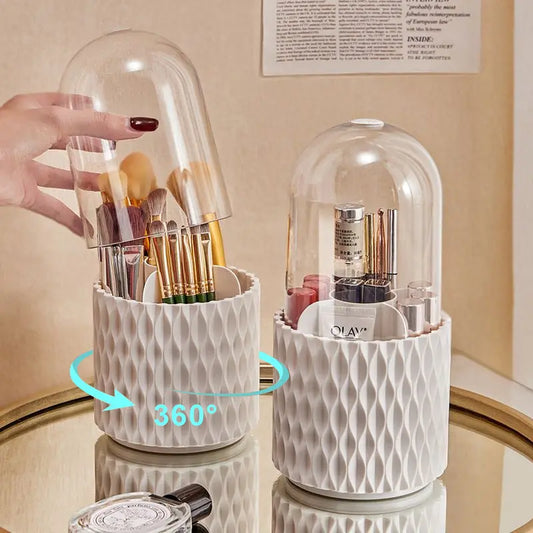 Portapennelli Make-up Rotante 360° con Coperchio – Contenitore Acrilico Trasparente Antipolvere da Scrivania, Grande Capacità - N.1 Online