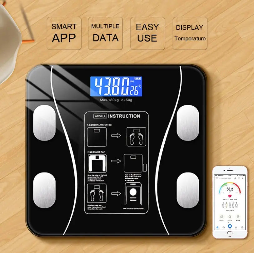 Bilancia Pesapersone Digitale Intelligente con Misurazione Grasso Corporeo – Peso fino a 180kg, Vetro Temperato 5mm - N.1 Online