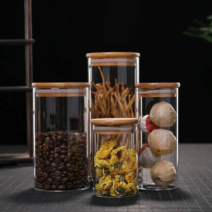 Barattoli in Vetro Borosilicato con Coperchio in Bambù – Set Contenitori Ermetici da Cucina 100-2000ml - N.1 Online