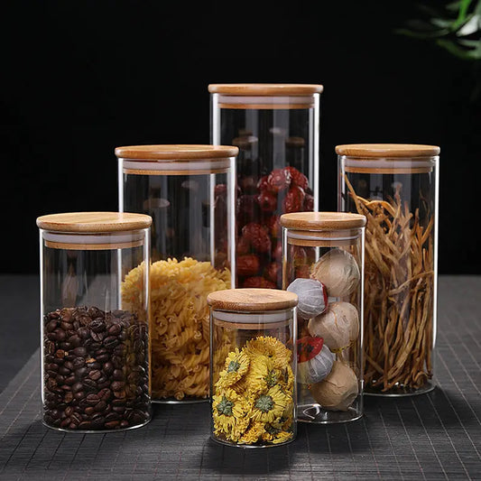 Barattoli in Vetro Borosilicato con Coperchio in Bambù – Set Contenitori Ermetici da Cucina 100-2000ml - N.1 Online