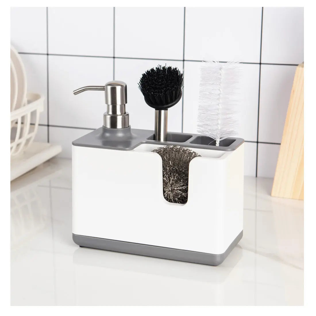 Dispenser Sapone con Porta Spugna e Portaoggetti – Organizer da Cucina e Bagno in Plastica - N.1 Online