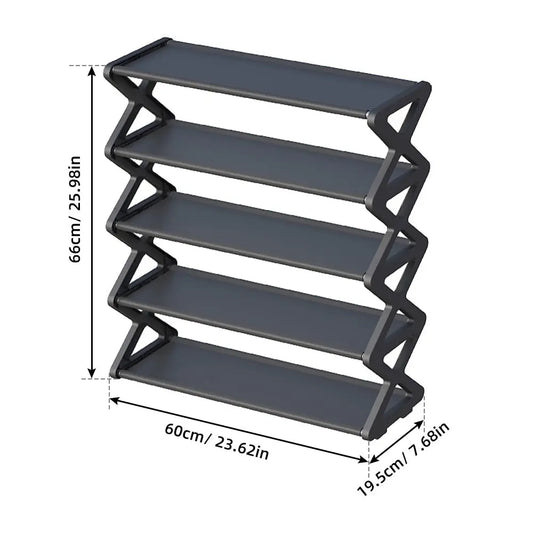 Scarpiera Salvaspazio a 5 Ripiani a Forma di X – Struttura in Acciaio e Plastica, 60 cm - N.1 Online