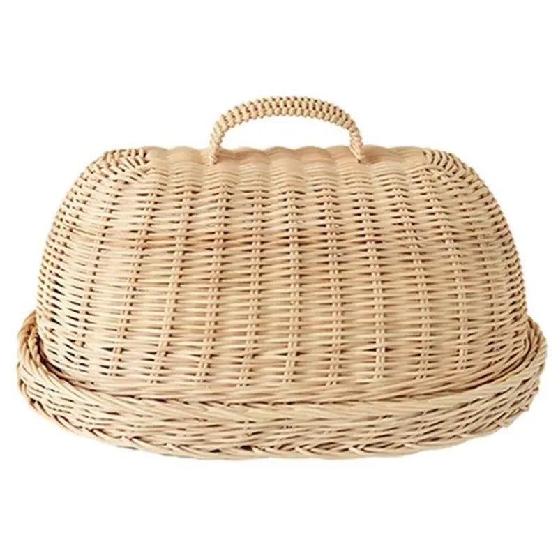 Vassoio in Rattan con Coperchio – Cestino Porta Vivande con Copertura Antipolvere, Fatto a Mano in Fibra Naturale - N.1 Online