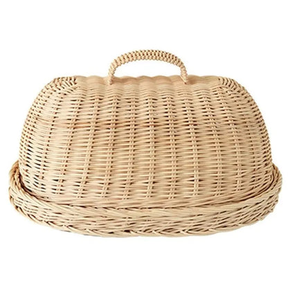 Vassoio in Rattan con Coperchio – Cestino Porta Vivande con Copertura Antipolvere, Fatto a Mano in Fibra Naturale - N.1 Online