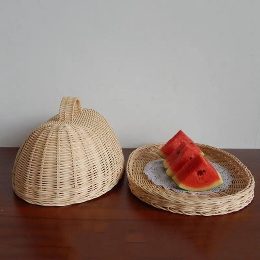 Vassoio in Rattan con Coperchio – Cestino Porta Vivande con Copertura Antipolvere, Fatto a Mano in Fibra Naturale - N.1 Online