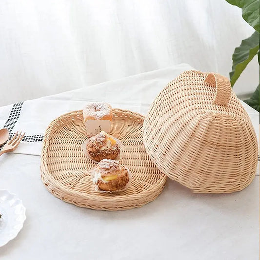Vassoio in Rattan con Coperchio – Cestino Porta Vivande con Copertura Antipolvere, Fatto a Mano in Fibra Naturale - N.1 Online