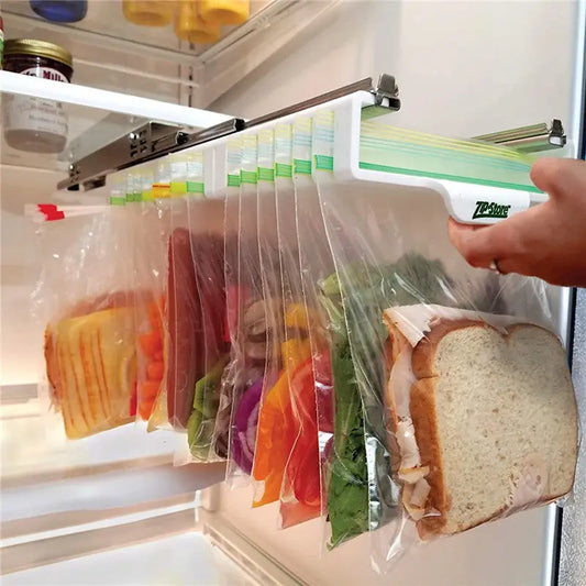 Supporto Salvaspazio per Sacchetti Frigo – Porta Sacchetti con Cerniera, Appendi Buste Telescopico da Frigorifero, Facile da Installare - N.1 Online