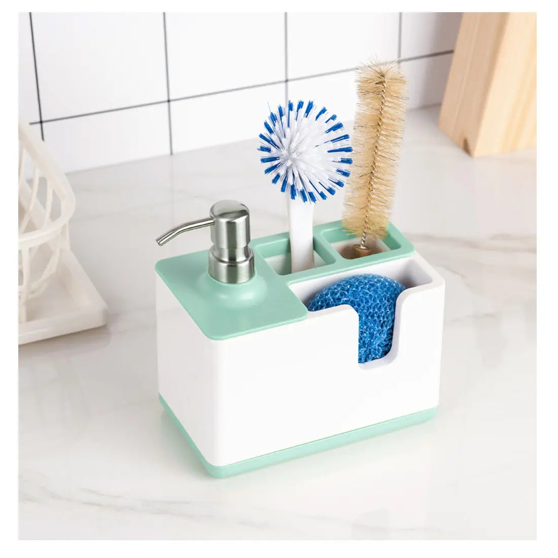 Dispenser Sapone con Porta Spugna e Portaoggetti – Organizer da Cucina e Bagno in Plastica - N.1 Online