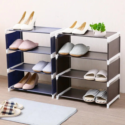 Scarpiera in Tessuto con Struttura in Acciaio – 3 o 4 Ripiani, Salvaspazio, Montaggio Facile, Colori Caffè o Blu Navy - N.1 Online